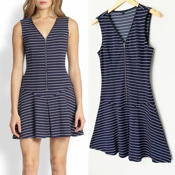 Theory Say I Dress 6 Navy and White Zip Front Nautical Drop Waist Preppy $275 - Picture 1 of 14